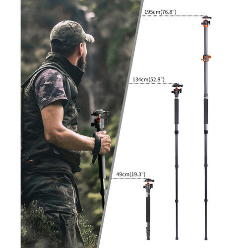 Trípode Aluminio Ligero K&F Concept 1,85m Cabezal 360 Toma Cenital