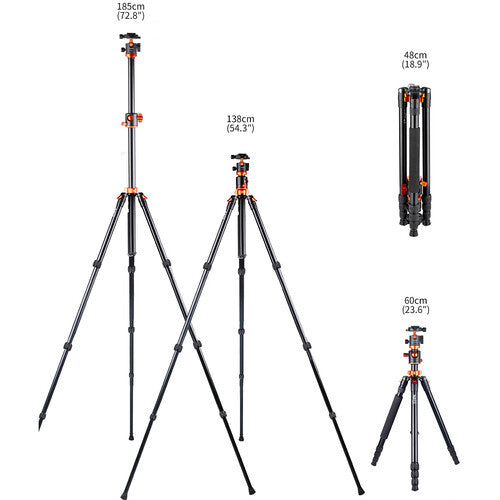 Trípode Aluminio Ligero K&F Concept 1,85m Cabezal 360 Toma Cenital