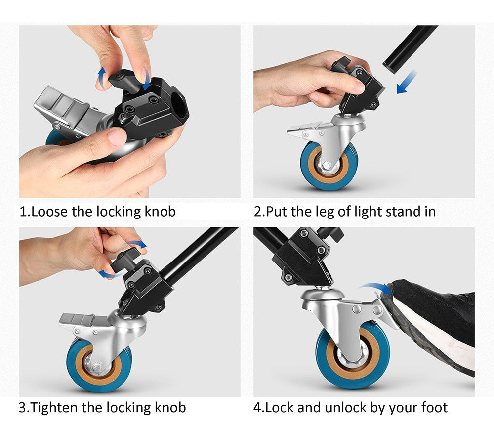 Ruedas Dolly 8cm Para Tripodes C- Stand Con Freno