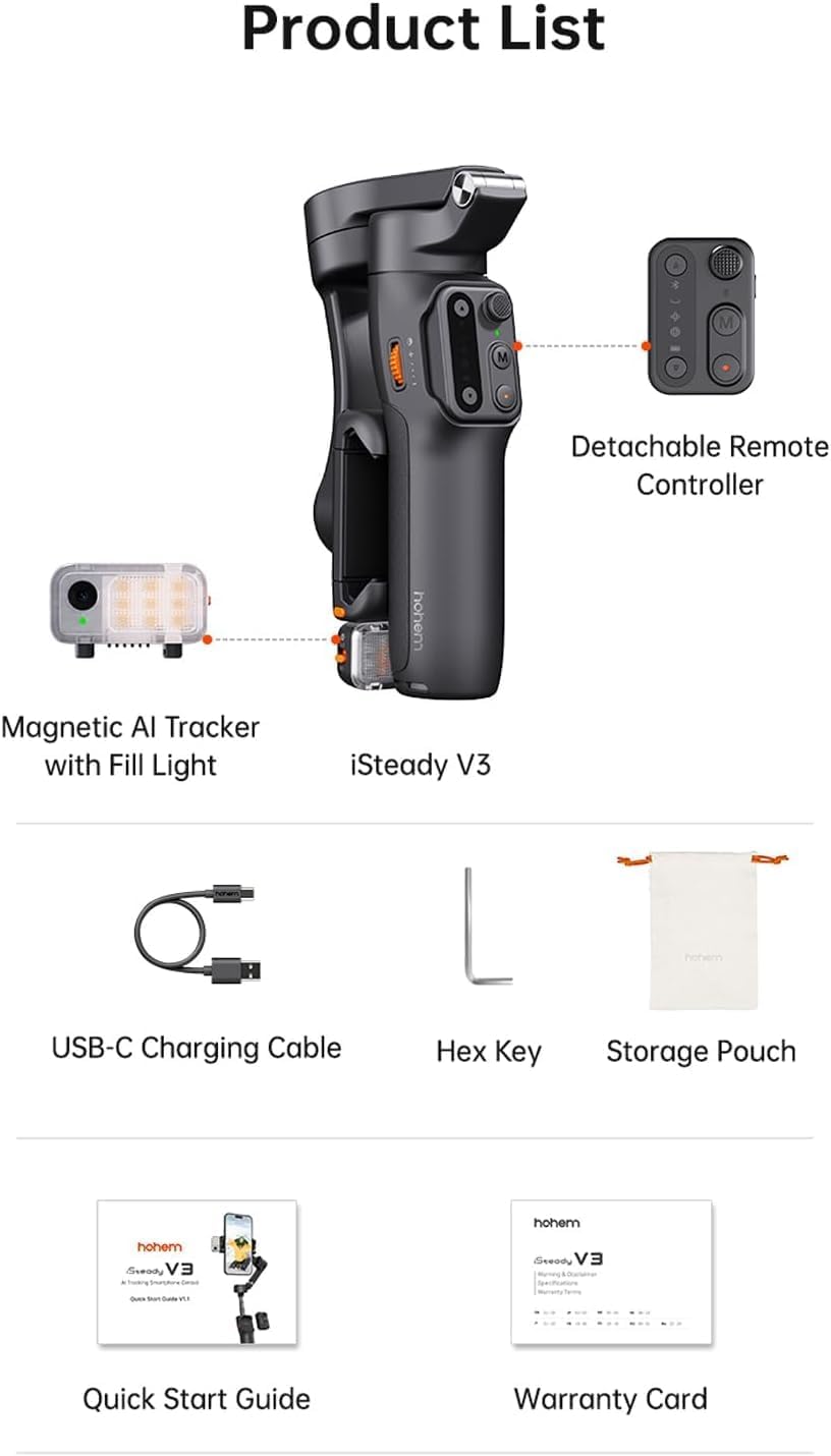 Estabilizador Gimbal Para Smartphone con Rastreador AI - Luz - 3 Ejes Hohem iSteady V3 AI