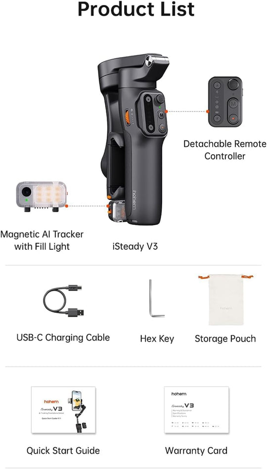Estabilizador Gimbal Para Smartphone con Rastreador AI - Luz - 3 Ejes Hohem iSteady V3 AI