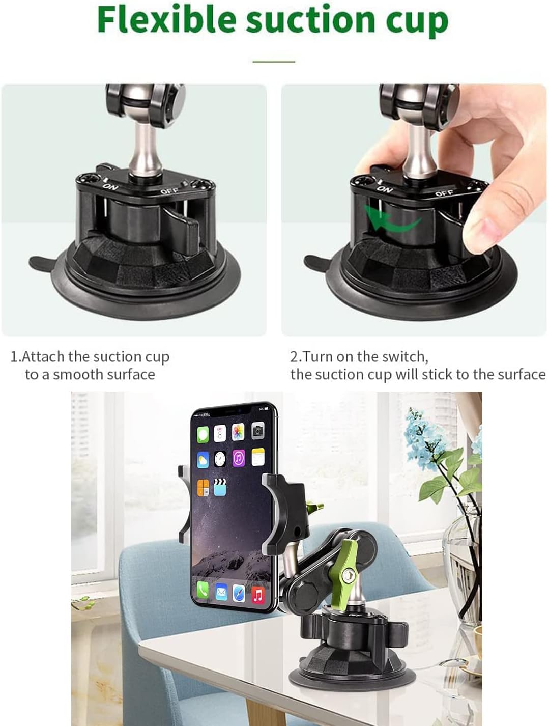 Soporte Celular Chupa Ventosa Ultraresistente Triple Cabeza de Bola