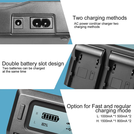 Cargador Dual Carga Rapida Para Bateria NP-FW50 Cámaras Sony A6000- A6500- A6300- A7