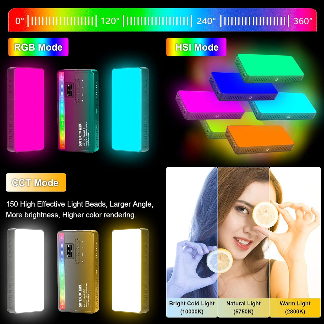 Panel Luz Led Rgb Profesional 15W Portatil Recarganble Sutefoto Para Fotografia Y Video
