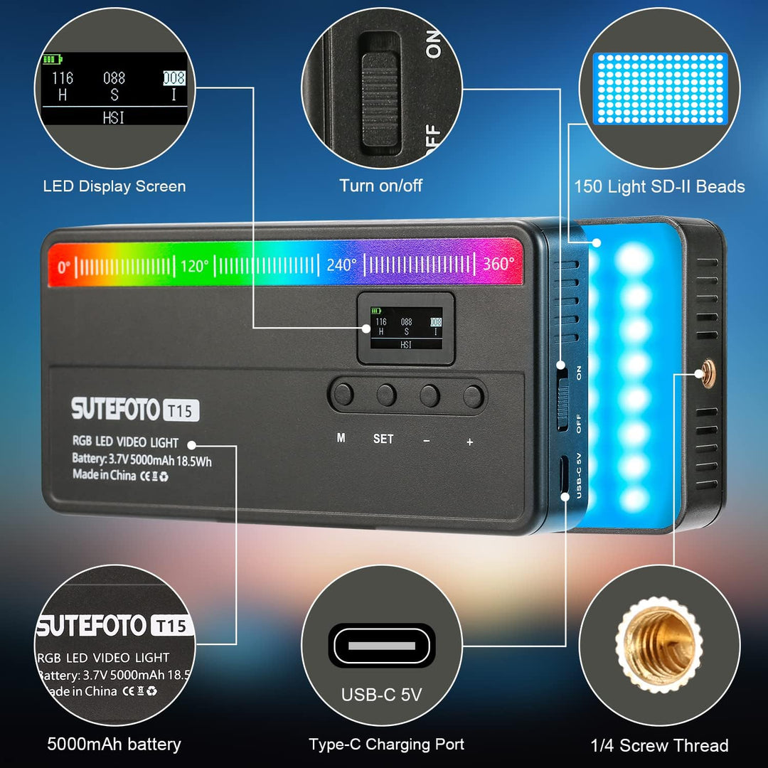 Panel Luz Led Rgb Profesional 15W Portatil Recarganble Sutefoto Para Fotografia Y Video