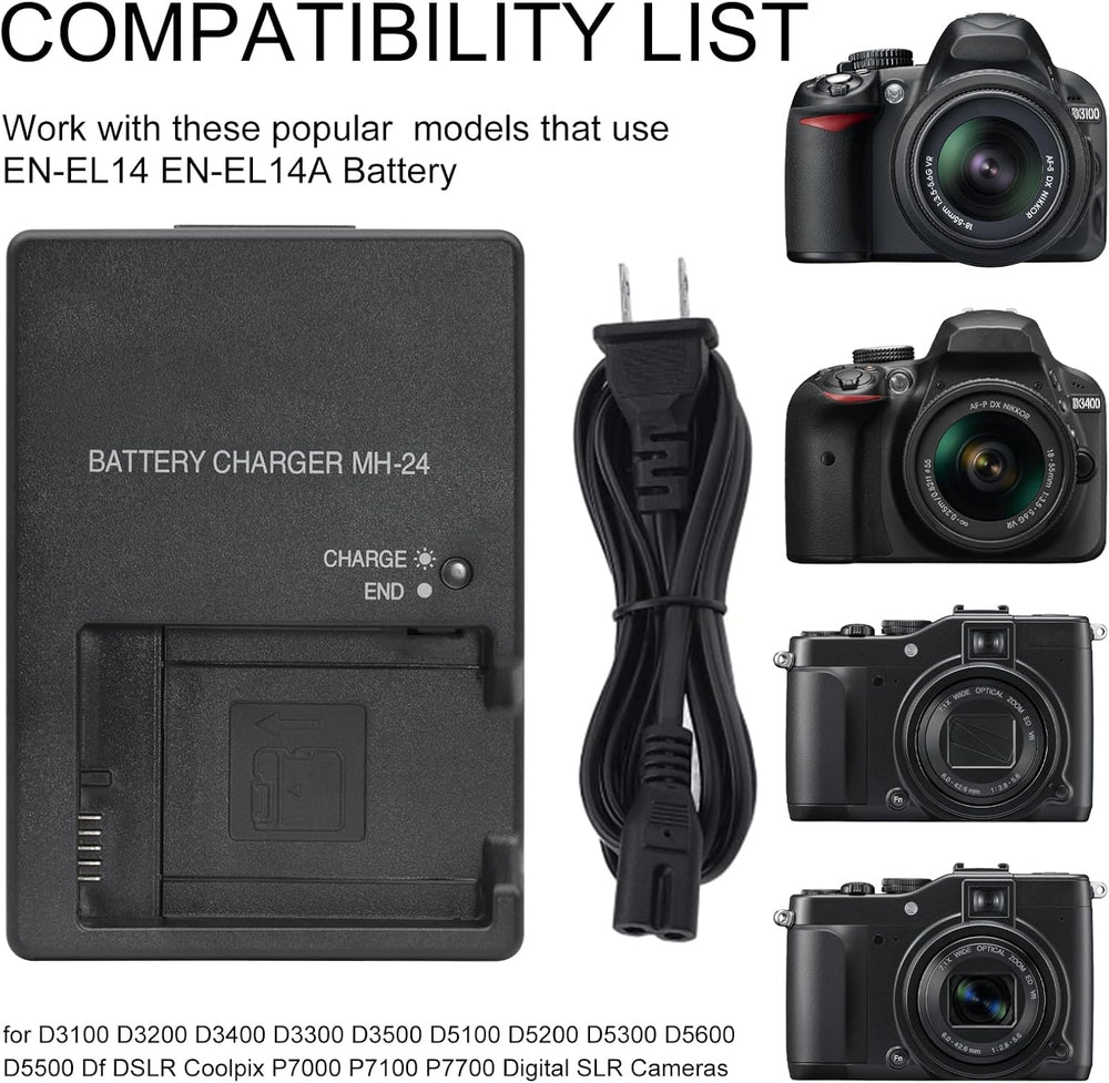 Cargador MH-24 + Bateria EN-EN14A Nikon D3100- D3200- D3300- D3400- D3500- D5100- D5200- D5300- D5500- D5600