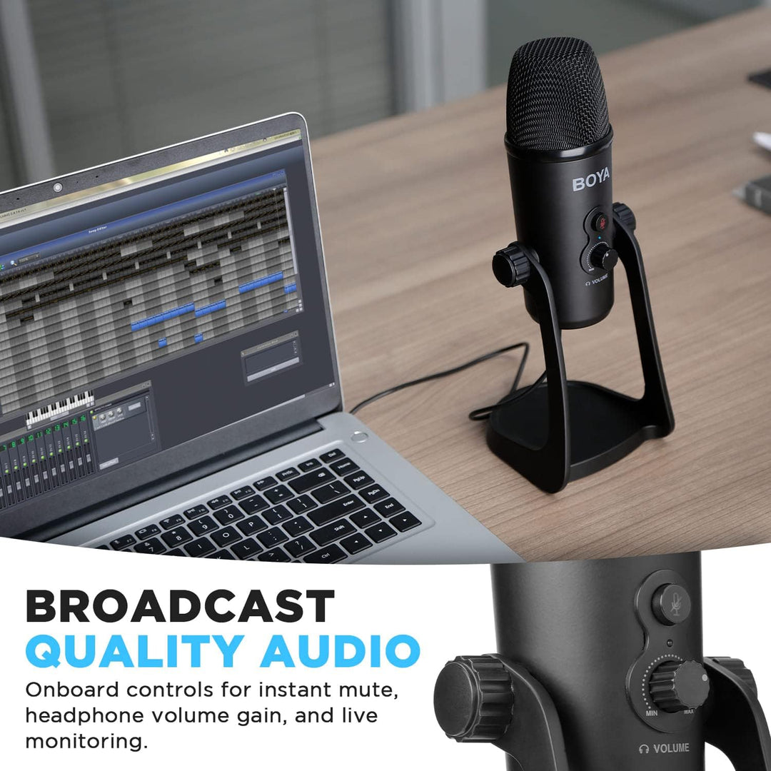 BOYA BY-PM700 Microphone USB De Bureau – 4 Directivités Pour Podcast, Streaming, Gaming, YouTube