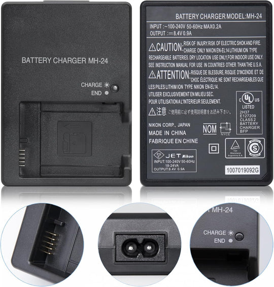Cargador MH-24 + Bateria EN-EN14A Nikon D3100- D3200- D3300- D3400- D3500- D5100- D5200- D5300- D5500- D5600