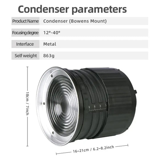 Lente Fresnel Ajustable Lámparas Bowens 12-40 Zoom