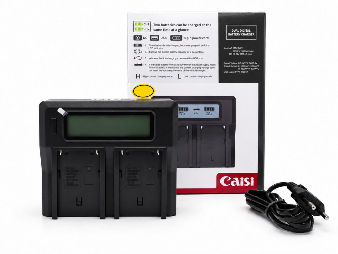 CARGADOR CAISI DUAL CARGA RAPIDA PARA BATERIA FW50 CAMARAS SONY A6000 - A6100 - A6300 - A6400 - A7