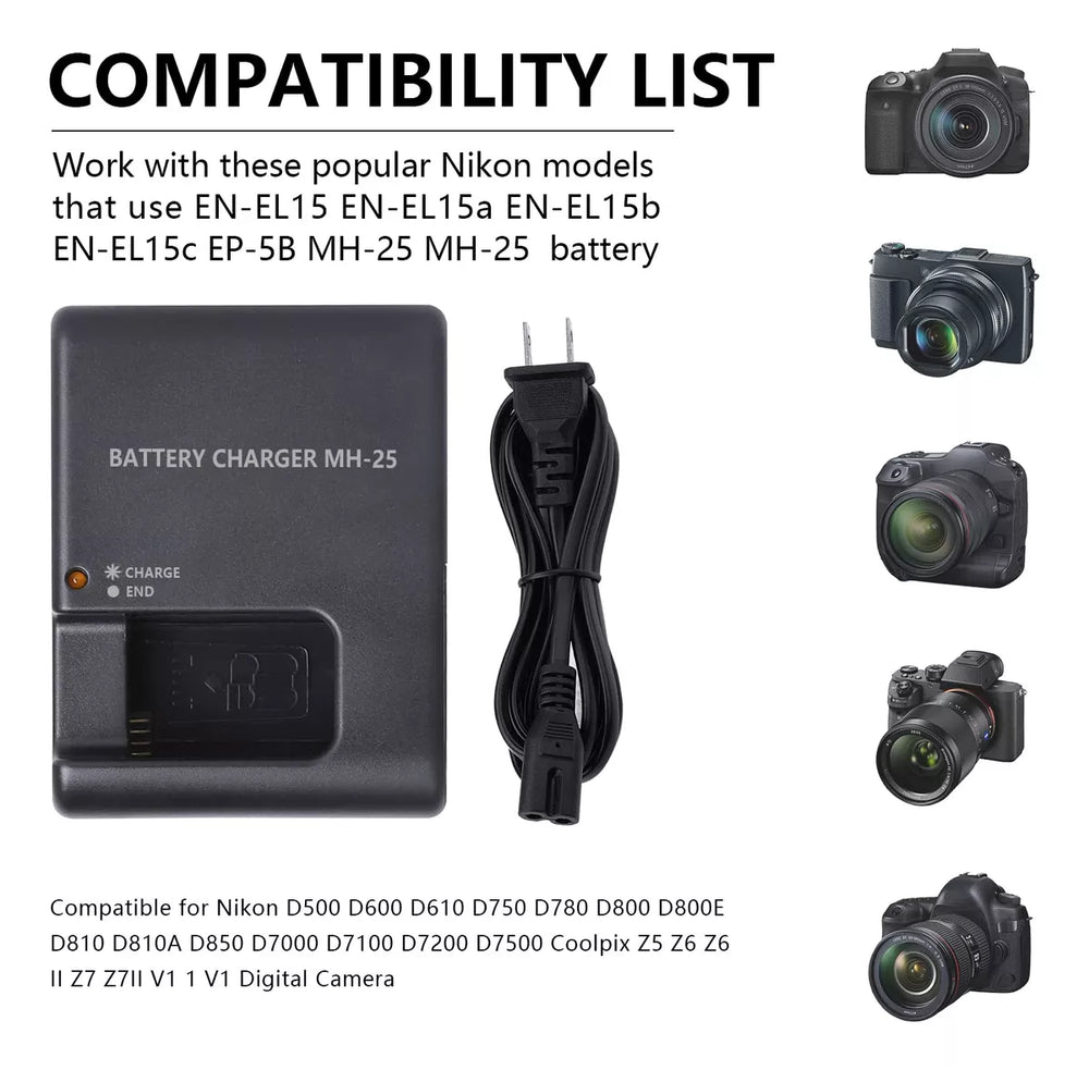 Cargador MH-25 Para Nikon EN-EL15  Nikon Z8-Z7-Z6-Z5-D850-D750-D610-D500-D7500-D7200
