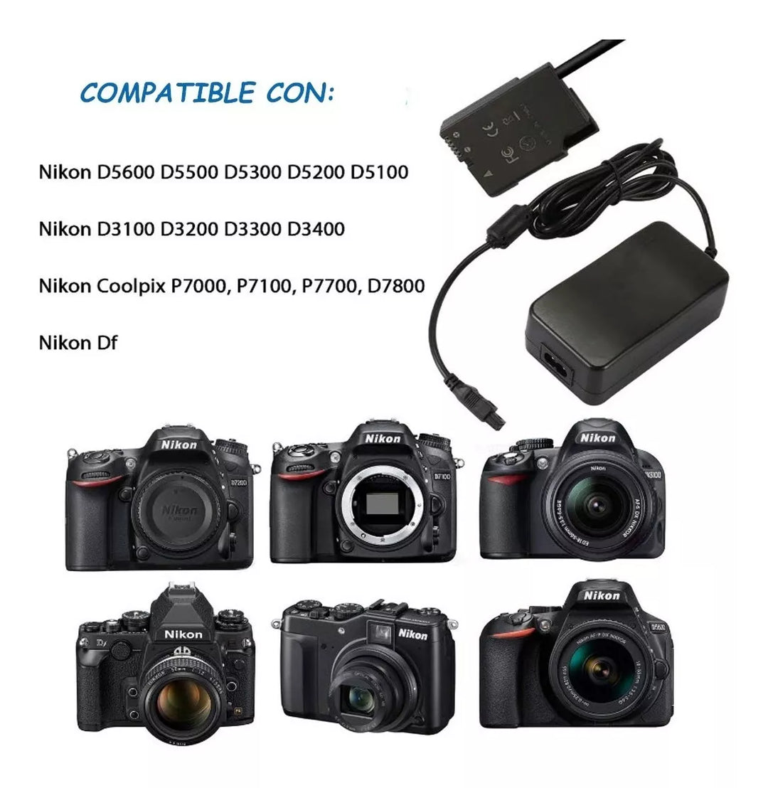 Adaptador Corriente Directa Para Camara Nikon de Bateria EN-EL14 NIKON D3100 D3200 D3300 D3500 D5100 D5200 D5300 D5500 P7000 P7100 P7700 D7800