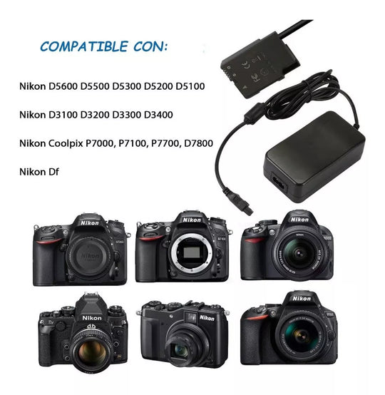 Adaptador Corriente Directa Para Camara Nikon de Bateria EN-EL14 NIKON D3100 D3200 D3300 D3500 D5100 D5200 D5300 D5500 P7000 P7100 P7700 D7800