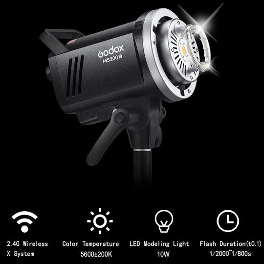 Lampara Godox MS200V Con Luz De Modelado Led Para Fotografia
