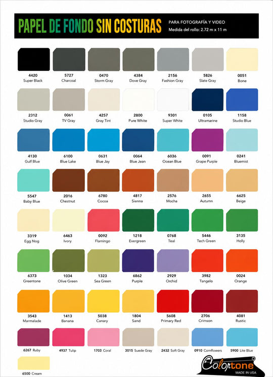 Rollo Papel COLORTONE Fondo Estudio Fotográfico Profesional 2.7m X 11m Calidad Alta