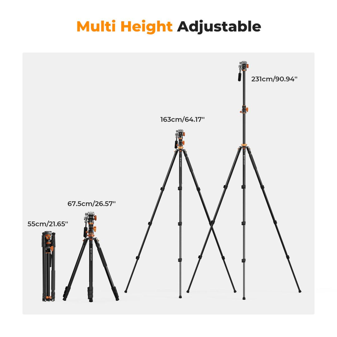 Trípode Profesional Cabezal Fluido 360 2,3m K&F Concept Toma Cenital