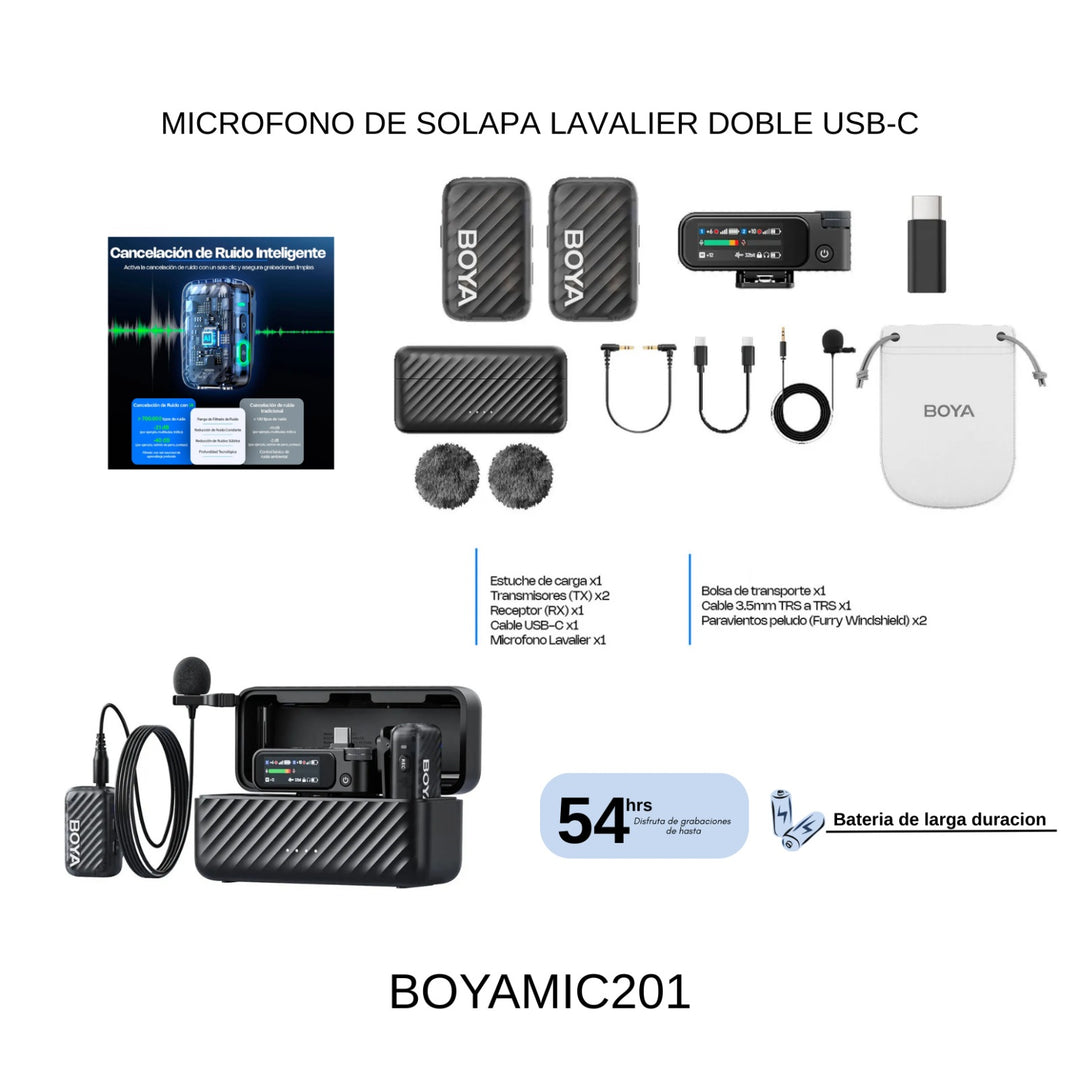 Microfono De Solapa Lavalier Doble USB-C Boya