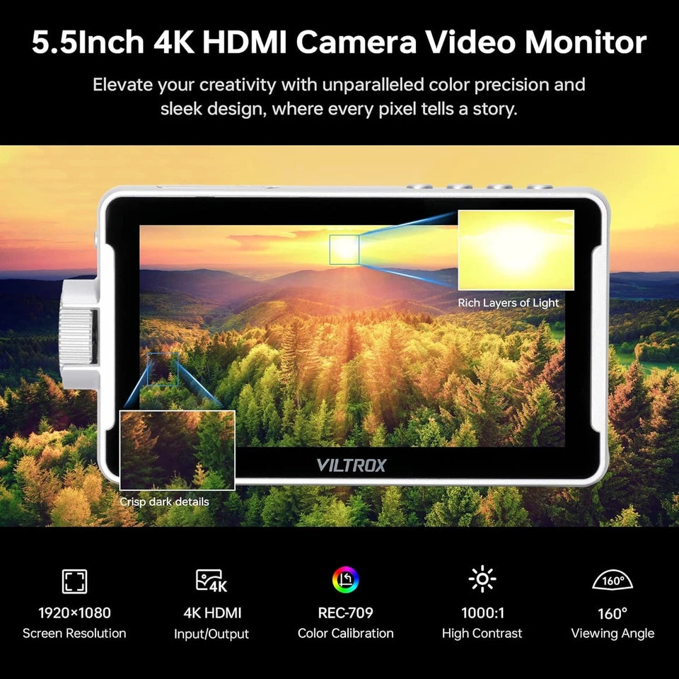 Monitor Para Camaras, Viltrox Entrada y Saldia HDMI, DCV1