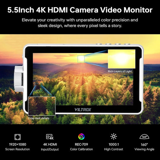 Monitor Para Camaras, Viltrox Entrada y Saldia HDMI, DCV1